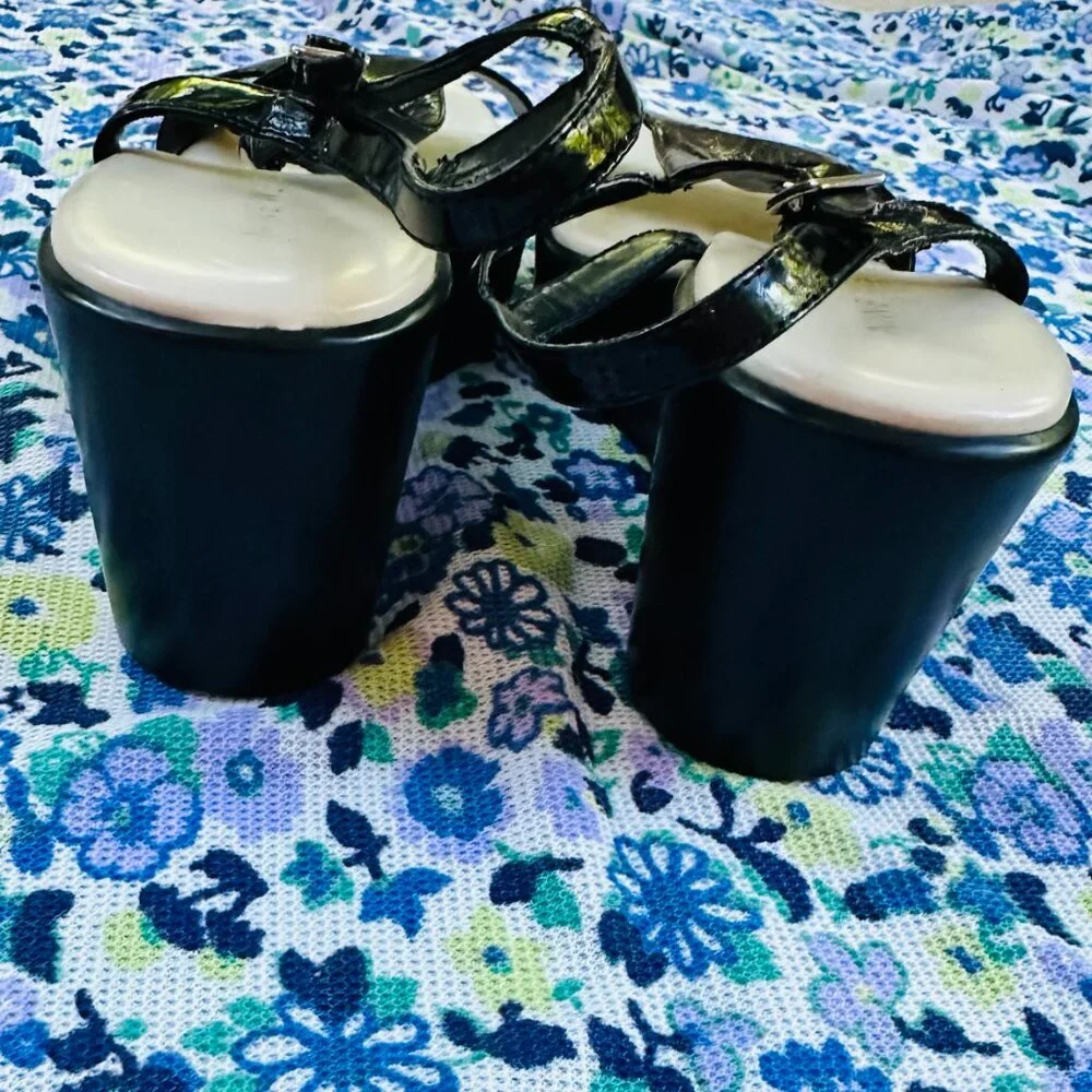 Nine West Black Patent Leather Platform Sandals Slingback Womens 8 Y2K